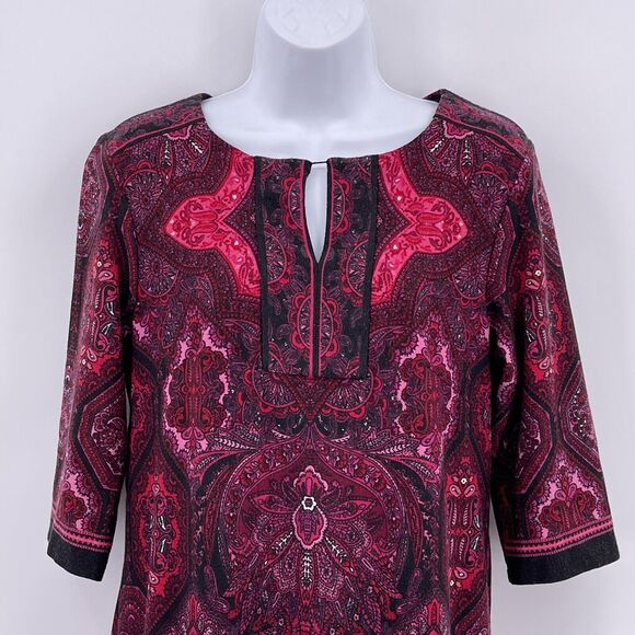Dressbarn Sz 10 Camryn Dress Pink Damask Paisley Classic Signature Half Sleeve - Picture 3 of 12